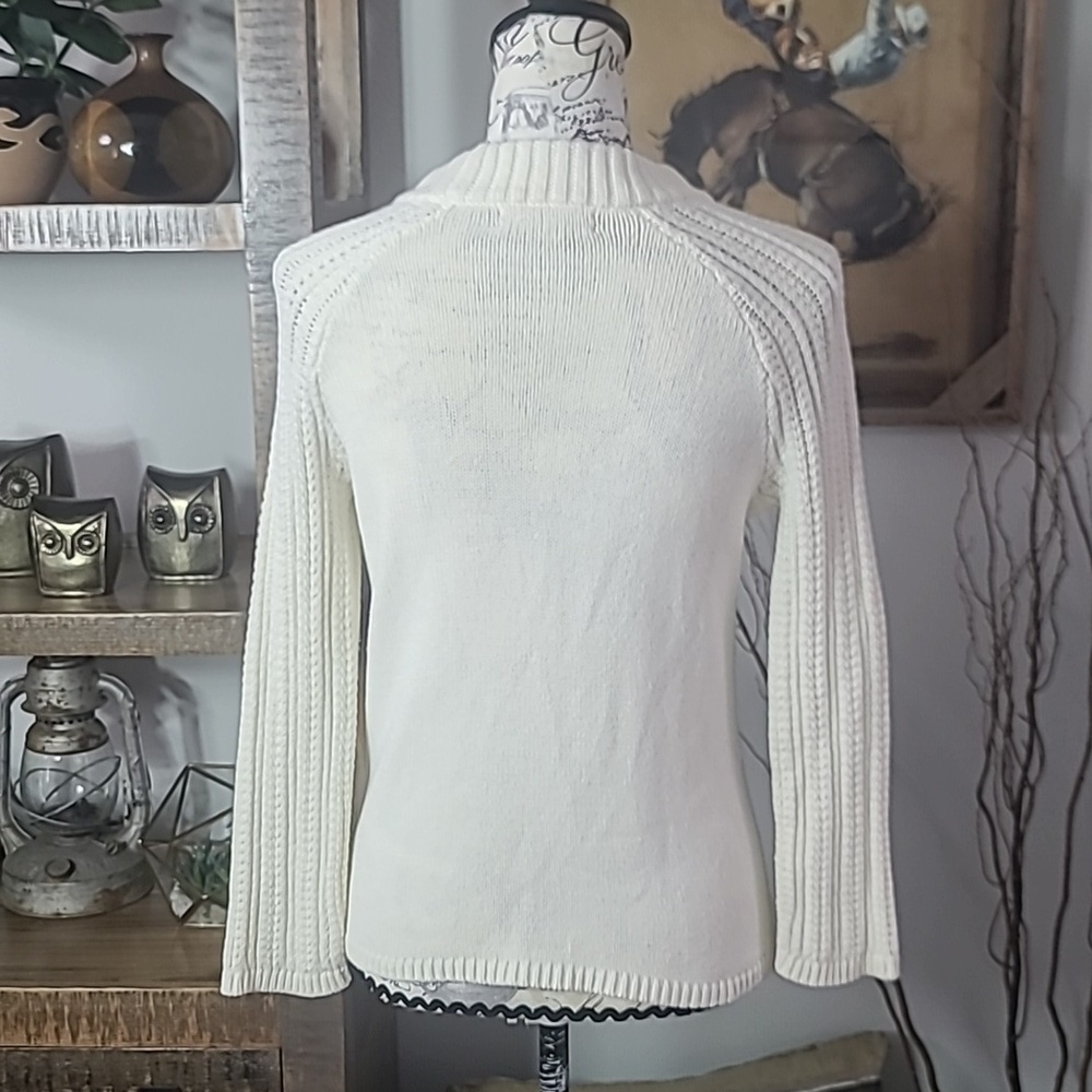 Banana Republic Cream Ribbed Crewneck Sweater with Subtle Sequins - Picture 6 of 7